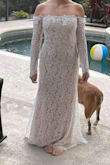 Very very pretty, lacy dress. This was my runner-up dress certainly; it fit like a glove. The only negative is the lack of motion in your arms. - Ashlyn M.
