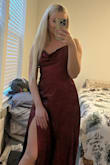 This dress is pretty but it's definitely lower quality compared to Lulus dresses I've ordered in the past. Not sure if I got a dud but the zipper is not evenly lined up with the seam making the opening smaller than intended. If you have any hips/ bottom you won't be able to put this dress on by stepping into it. I had to try to slip it on over my head which doesn't work well when you're going to a formal event and already have your hair done. The zipper also catches in multiple places but I'm afraid to tug since the fabric is so thin. The dress is way too long which is to be expected. Fabric is pretty sheer and color is much darker than the photos, it's really more like a brown not a red. - Alexa C.