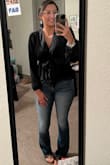 You can dress this shirt up with some slacks for work or with some jeans! It's super cute, I have it in Black & Red! Picture is me in the black one! One of my favorite blouses. - Roxana