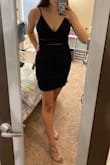 The material is nice and thick so no worries about it being see-through and it is super comfy. Originally, I bought it as an option for a holiday party but decided on a different option since it is on the shorter side. It's still super cute and flattering so I'll be keeping it to wear to a different event in the future. - Amy M.