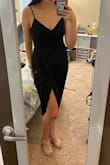 Super flattering, comfortable, and a great dress for a variety of events. The material is thin but not see-through, and a little staticky but totally manageable. - Amy M.