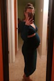 I loved the look of this dress - I ordered up from my usual S based on other reviews, but even being 6 months pregnant the M was too big in the bust/shoulders/and section connecting the top to the bottom - the bottom has plenty of stretch so think my usual S would fit better (and be better for postpartum). It wasn't the best option for the event I purchased it for so ended up returning it (vs exchanging it for a smaller size), but this style was very flattering and made me feel sassy even with a baby bump. It would be perfect for New Years! - Michelle H.
