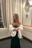 I LOVED this stole, so cozy and elegant for a winter ball. The little hook and eye were placed so it fell oddly on me closed so I just held it in place. Bonus points because my boyfriend was obsessed with the look and how soft it is. - Cailyn M.