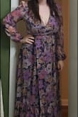 This colors and print on this dress are gorgeous, and the style is incredibly flattering for many body types. If I were to have one small complaint, it would be that the chest is a bit more open than I would prefer, so I did pin it for the event I went to. Other than that, can't wait to have an excuse to wear it again! - Lindsey D.