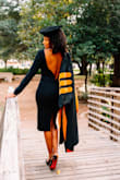 I got this dress for my hooding ceremony. It's classy while at the same time giving you all the vixen energy when you turn around! - Tiffany H.