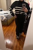 Bought the top and pants. This review is for the pants. The medium is a little snug which I can live with, but the length is not as long as I'd like by about an inch or two. Would look much better if longer so I'm exchanging. The photo here is accurate. The length sits right above the shoe and for me not what I like.
Also, the waistband rolls which is a negative, I had to keep flattening it out.
Lastly, it looks cozy but the material does itch. So if you're like my sister who can't wear sweaters because they itch her, this is not for you. - Christina V.
