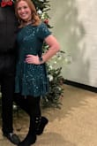 This dress was perfect for our Christmas party! Comfortable, yet fun. Glad I sized down for a little more of a fitted look on top. - Justina M.