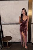 I loved this dress. We went out for a Christmas dinner with friends. Perfect color for the holidays or even NYE. I ordered a XS and S (usually I'm a small) I stayed with the XS. I'd size down one as it runs a little large. Beautiful material. Doesn't look cheap. - Kacee B.