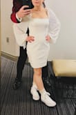 Super cute, worn after a real wedding dress. Fits great, although I had to wear a padded bra to fill it out. Taking off a star because, on the back, where the zipper comes to an end inside the dress, it leaves a pretty noticeable lump right under the bum. Which is not a great look. - Anne B.