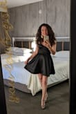 So adorable, fun, and girly. Got a lot of compliments! I am 5,2. My measurements are 34 B, waist 28. It fits perfectly. Great for dancing. I do have a little bit of a belly and this dress disguised it very well. I love it! You can dress it down with a leather jacket and tennis shoes. Just beautiful! - Patricia R.