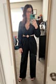 I have never tried anything like this before and I was surprised at how well it fit and how awesome it looked! The material is high quality and best part, easy to clean if something spills on it. There is no stretch in the material and fits true to size. I went to a winery for a girl's night out and got so many compliments on this! I feel like I can wear this all year round, which gets bonus points. The one thing that I didn't like about it is how much work goes into taking it off when you have to use the bathroom because it's all connected in the front and there are two zippers on the back for the pants and the top part. But, it is so worth wearing that I got over it pretty quickly! Absolutely love this jumpsuit. 10/10 recommend it and will be buying stuff like this more often! - Mary B.