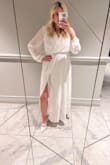 I was 6 months pregnant when I wore this for my rehearsal dinner and honestly could've sized down. It was so pretty and flattering, just wish I would've gone one size smaller as I was swimming in it a bit. - Lindsey V.