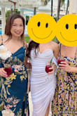 Silky slip-style dress. I loved the Navy color and print. It's perfect for a tropical beach/summer wedding. - Roselle L.