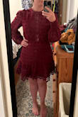 I purchased this dress as an option for a winter wedding, and ended up wearing it to the rehearsal dinner. The skirt was snug around my hips but still appropriately sized for me. I've seen others comment that it was very short, but at my height, this was not an issue. Awesome dress, looking forward to wearing it again! - Rebecca C.