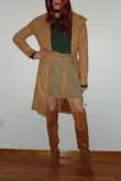 This coat really fits well, looks great, and even better when you have the boots. The material is very soft and thin so care should be taken when wearing this. Not made for real cold weather but add a sweater and jeans and it still works great. - Gretchen M.