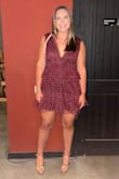When trying to decide what size to order Lulus did recommend a large which I'm sure would have fit (but would have been loose around the waist). I took a gamble and went for the medium after reading reviews which ended up being PERFECT! Material has some stretch up top and is loose on the bottom so for sure pick your size to fit the waist and chest. The material is beautiful, used a steamer to flatten out the skirt part cause it was a little bunched up from shipping and it worked great. The dress was a hit at the cocktail and I would recommend it if you are debating the purchase like I was! - Bayley B.