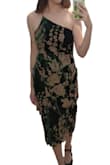 I bought this dress for a holiday work party and really wanted to like it, but it had a couple of issues. I ordered a small and a medium and the medium fit me best. However, it seemed poorly made - the interior lining was very visible around the bottom hemline and looked cheap, and the stitching along the right side of the bust bunched up. The design also wasn't super flattering; The strap sat too close to the middle of my chest in my opinion, it was a bit saggy on the other side, and overall the bust flattened me completely. The fabric pattern also wasn't as bright as it appears in the model photo. Overall, this dress isn't the worst, but it's definitely not worth the price. - Julia P.