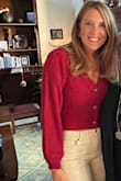 I love this sweater. I was so surprised at the weight and quality; both are top notch. The deep red color was perfect for our family Christmas gathering. I am fairly tall, and the cropped length was just right for a pair of high-waisted pants. Got lots of compliments! - Kara C.