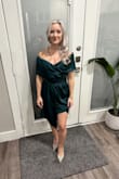 This dress was perfect for a cocktail attire work Christmas party! Due to my petite size, I have a difficult time finding dresses that fit me, but this one felt like it was made for me! I was worried about the off-the-shoulder sleeves falling off, but I didn't have to even adjust them once the entire night! I received so many compliments on this dress! - Jessica C.