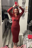 I wore this red dress on several occasions and received lots of compliments. It's a nice red color, comfy, long, and elegant - suitable for many occasions. - Sonali D.