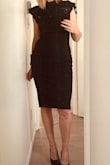 This is the perfect black dress. Sexy but not too much, (I am 48 so I can't afford 'too sexy' anymore!!!) and super classy. I usually wear a Medium, and the M fit is just perfect. It is stretchy, so the comfort is great. What can I say?? I am so happy I found it - Christine G.