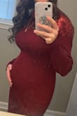 Originally got my normal size, but exchanged it for a medium because now I'm rocking a baby bump and I needed the extra room. This dress was a hit at my work holiday party, lots of compliments. The only downfall is my hair got snagged on the sequins quite a bit. Other than that, I adored this dress and made my little bump look so cute! - Jennifer W.