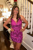 Had to change into another dress. Only wore for about an hour and arms were all red and scratched up from rubbing on the sequins on the side. They still hurt after the dance, so good thing I changed! It was on sale so no returning it and I bought it in two colors! Also, I am large chested, and the top was still [baggy], so it definitely runs large on the top part. - Rebecca L.