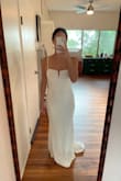 I was drawn to the simplicity of this dress, but it ended up being too simple (whereas I LOVE the simplicity of the Infinite Glory). The medium was too tight everywhere except the bust, but it sure did make the booty look great. The material felt slightly cheaper/thinner than the other crepe dresses I tried on. I hate to say it, but it was just meh. - Stacey S.