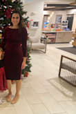 I received lots of compliments on this dress! I am normally a size medium but glad I bought a small. It was a tight squeeze to get into the dress, but once it was on, it fit great! - Katie F.