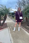 I stayed away from sweater dresses. But I got this one in burgundy color, and really love the fit and the material. It is warm for winter days. Short, but not too short. The length of the sleeves are perfect. I like that I can dress it up and down. - Victoria T.