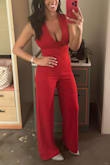 This was the most comfortable jumpsuit and it's nice because [there is] no zipper so I was able to get out of it for bathroom breaks lol. I did have to get it taken in because the side had extra fabric bunching. - Abigail R.