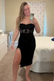 Bought this for a wedding in May of next year where the dress code is all black (wanted to be prepared in case it took a while to arrive or if it didn't fit right). WOW this might be the best dress I've ever owned! I'm so excited to wear it to the wedding. I'm sometimes a S or M with an athletic build but I got the medium to be safe. Definitely think that was the right call but I'm going to need some sticky boobs in the front just to fill up the top a bit more! Overall so worth it. - Rebecca D.