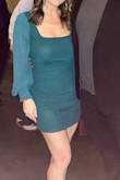 I'm 11 months postpartum and this dress made me feel so confident! Beautiful color and fit like a glove! Very stretchy and worked well for a larger bust. I wore this for a winter wedding and loved that it had sleeves. It rides up just a little so might not work for tall girlies. - Rachel F.