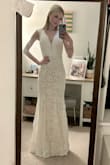 This dress looks beautiful and WAY more expensive than it is. I wore it to a holiday party and the compliments were endless. I did need to get it taken in a good bit (pictured pre-alterations), but well worth the tailoring cost considering the steal the dress is priced at!! - Rachel S.
