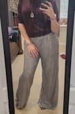 Love the length! It's hard for tall, curvy girls to find pants that fit, but these are amazing! Wore them to a New Year's dinner. My only issue is that the sequins' threads get caught/wrapped around the sequins so I was unwrapping or pulling threads throughout the night. - India F.