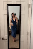 This dress is so different than any dress I've ever worn! I love the color and the silhouette. It is a little more showy than what I usually wear, but it's very flattering. It fits a little weird around my boobs and armpits, but I love where it falls and it makes me feel so confident! I tried it on with two different shoe colors and definitely like the nude! Definitely recommend! - Madeline D.