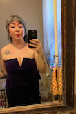This is exactly what I needed and a little out of my comfort zone but I'm so happy I went for it. I wore a sticky lace-up/backless/push-up bra and it worked great. I ended up just pulling it up and down to use the restroom because otherwise, you need a buddy. It kept its shape all night! - Lisa Z.