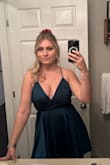 Wore this to a company holiday party and it looked great - I personally had a hard time keeping the front closed enough for comfort but nothing a little fabric tape + boob tape can't solve. Great quality, and the length and color were perfect. Can't wait to wear it again! I can't remember my waist and hip measurements but this was a medium and fit great. - Lindsay