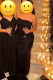 This dress was so comfortable! I got a ton of compliments. It was still too long on me even with 3 inch heels. Can go without a bra - Sarah L.