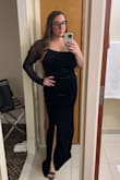 This dress was phenomenal! I wore it to a formal wedding and I got so many compliments! It fits true to size. The velvet dress is so soft, the length is perfect, and the one arm out is very sexy! This dress was perfect! - Shawnee T.