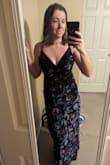 This dress is absolutely beautiful!! I would suggest sizing up though. I carry my weight in my stomach (mom pouch!) And I sized up to a large. I run between M & L depending on the material. The Large fits like a glove! I can't gain any weight tho, it's snug = but I'm in love with it! - Stephanie B.