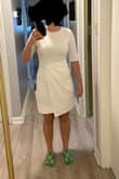 I bought this dress for my bridal shower and it was so comfortable and flattering! Usually, I am between a Medium and Large so I ordered one of each size but I really could have used an XL to help with the riding up. I received many compliments on how great I looked and I'm trying to find excuses to wear it again! (Rehearsal for sure, and then maybe date nights??). - Georgia K.