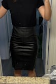 This skirt is so comfy. Often, pencil skirts are tight all the way through, but I had space in the waist, even though the hips were tight. So much more comfortable. The only thing I don't love is that the seam on the front and back is just thread with no backing, so you can technically see through it, but you'd have to look really hard. - Kaitlyn W.