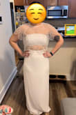 Absolutely love this dress! Great quality and the beading is beautiful. The bralette is supportive and a thick material, so you can't see through it at all. I was able to wear a strapless bra underneath for extra support, and you couldn't tell! I was worried when I purchased the dress that the skirt would be see-through, but it's not. Underwear lines might be a slight problem, but I think that can easily be fixed with some shapewear. - Melissa P.