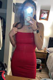 First off, I just want to say WOW. This dress is absolutely STUNNING. I wanted to order this dress for Valentine's Day, but they were out of Smalls. So I took a chance and ordered the XS, and let me just say, that was the best decision I could've ever made. This dress makes me feel sexy, and it hugs in all the right places. I don't plan on wearing a bra since I have small boobs, and honestly, I'm glad I'm not going to. You can hardly tell. (Sorry for the bad pictures) - Adrienna M.