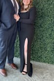Wore to a winter black tie optional wedding. I used the Lulus "find my size" and it worked great! The material is very stretchy and forgiving. The slit is not too high. The boning is more pronounced in person than in photos which is a fun look. Even with my small frame, the sleeves have stayed up well thanks to some silicone on the lining. Glad I caught this on sale. It's good quality. - Rebecca M.