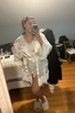 I ordered a size up since I wanted it to fit loose, and it looks great! Super nice quality, just needs a steam. Can't wait to wear it on the morning of my wedding - Sadie W.
