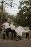 I loved this dress! Like other reviewers said, it fits loose enough up top that the sleeves would fall down which required lots of tape. Regardless, I loved the way the dress looked for my engagement shoot! Very whimsical and dainty. - Lindsey S.