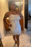 My measurements are 38-31-38, and I am in between a medium and large at the moment. I went with the large since the reviews say it runs small, and everything fits except it's tight on my hips. Will have to exchange for XL now, am hoping it will not be too big on the top portion & I really want to love this dress. - Mindy M.