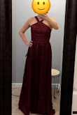 Couldn't zip this dress up and there was just too much material in the skirt for a petite person. Would have been a contender for a bridesmaid dress if there was a petite size. - Denise T.